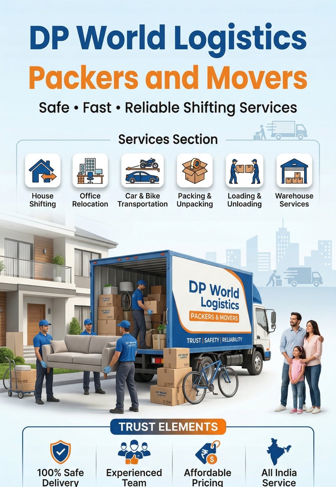 Moving truck and staff